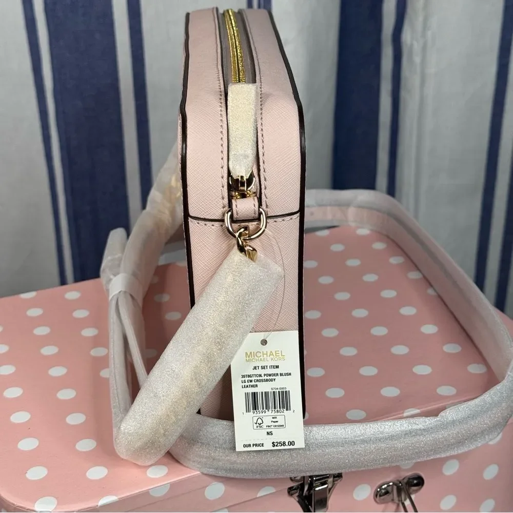 Michael Kors Jet Set Large East West Powder Blush Leather Crossbody Bag